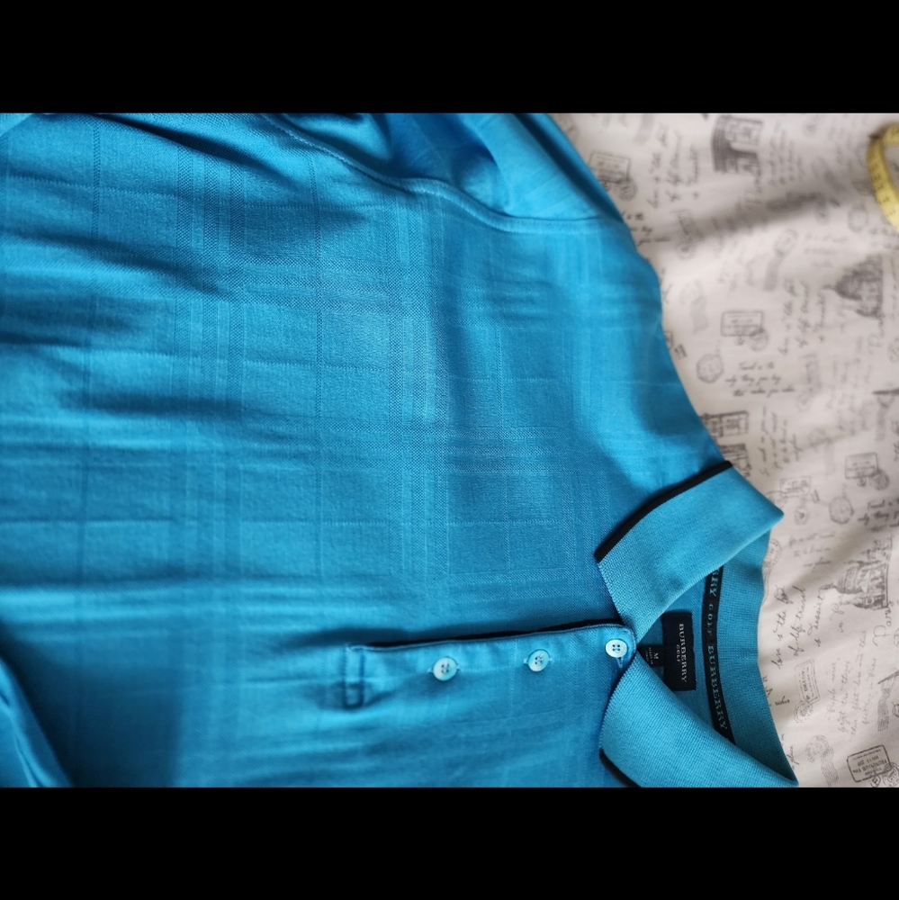 Burberry Ocean Blue Check Long Sleeve Polo Shirt - Picture 13 of 16